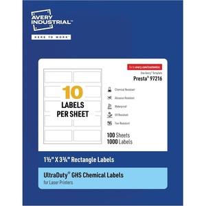 Avery UltraDuty GHS Labels, Waterproof, 2 X 3″ White Rectangle Labels , 200 Total, Use with Laser Printers(1.5″ x 3.75″)
