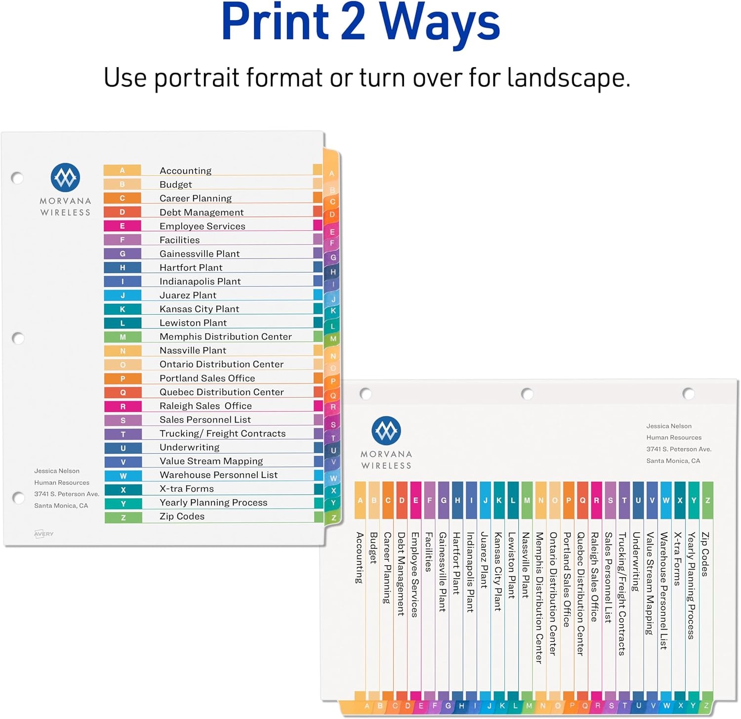 image:imageAvery AZ Dividers for 3 Ring Binders 26 Tabs per Set Customizable Table of Contents Multicolor Tabs Great for Organizing Reports Projects and More 12 Sets of 11125Classic