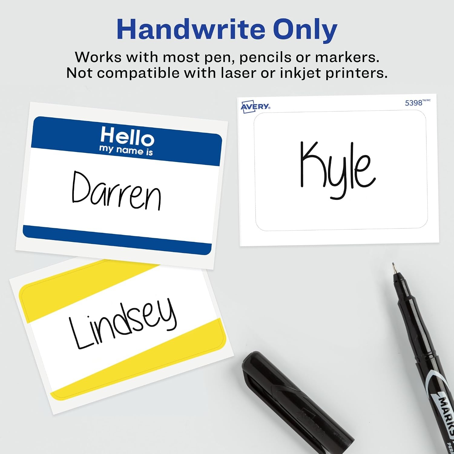 image:imageAvery Customizable Name Tags Hello My Name is 213 x 338 White Blue Border Removable Adhesive NonPrintable 25 Total 617525 Count Pack of 1