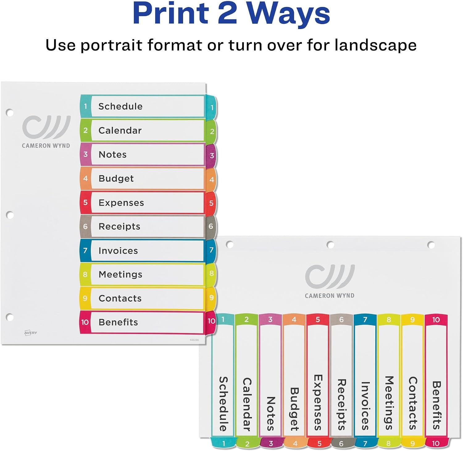 image:imageAvery Dividers for 3 Ring Binders 10 Tabs per Set Customizable Table of Contents Multicolor Arched Tabs Great for Organizing Reports Projects and More 1184210 Tab Pack of 2