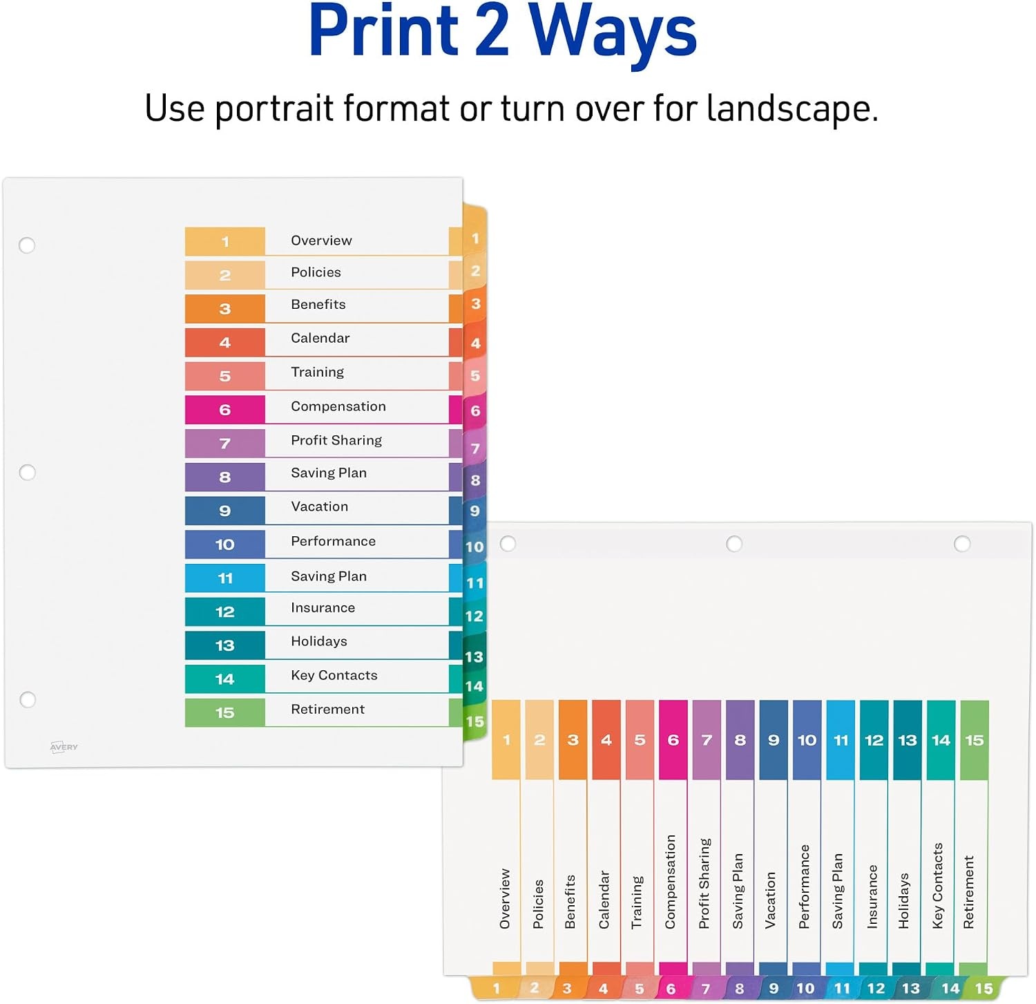 image:imageAvery Dividers for 3 Ring Binders 15 Tabs per Set Customizable Table of Contents Multicolor Tabs Great for Organizing Reports Projects and More 3 Sets of 1107415 tabs