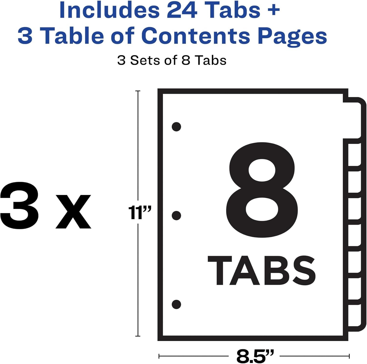 image:imageAvery Dividers for 3 Ring Binders 8 Tabs per Set Customizable Table of Contents Multicolor Tabs Great for Organizing Reports Projects and More 3 Sets of 11071