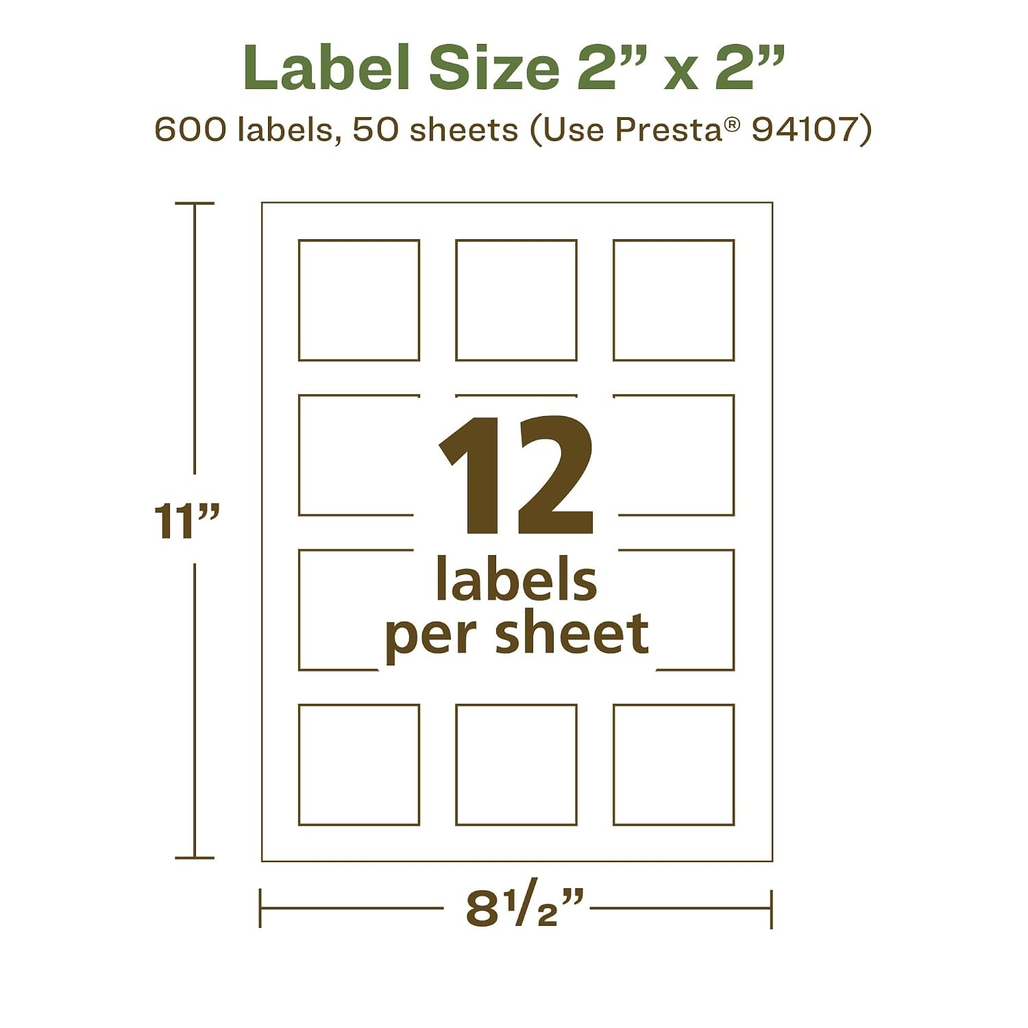 image:imageAvery EcoFriendly Matte White Recycled Square Labels 2 x 2 PrinttoTheEdge Matte White Labels Permanent Adhesive LaserInkjet Printable 300 Total600 labels