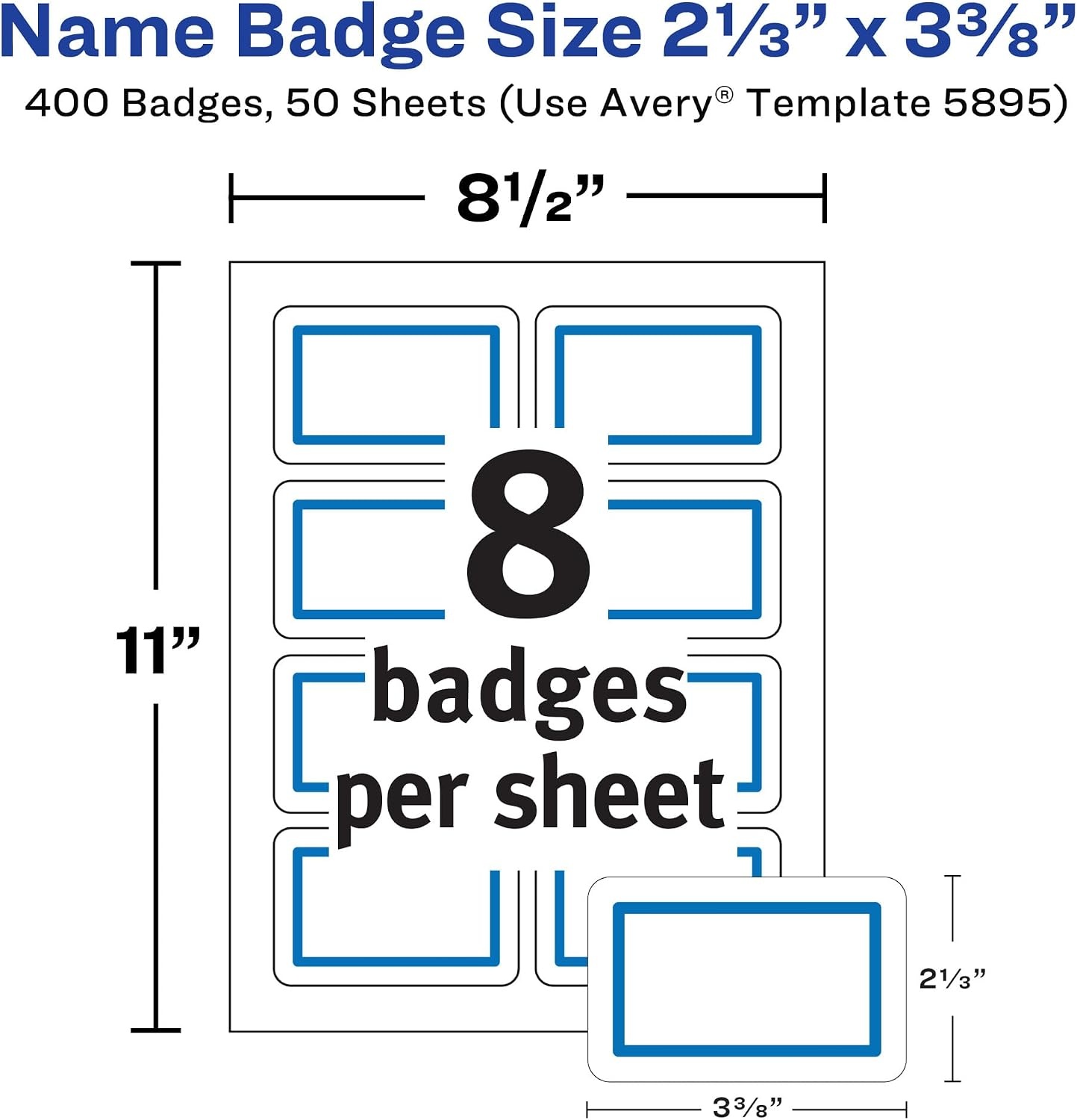 image:imageAvery Flexible Printable Name Tags 213 x 338 White with Blue Border 400 Removable Name Badges 05895Blue Border