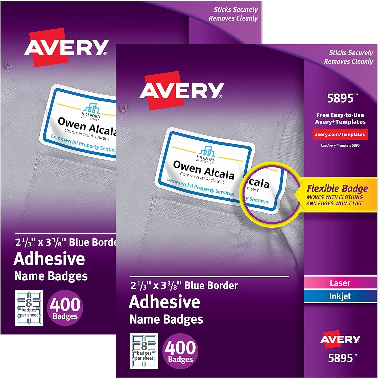 image:imageAvery Flexible Printable Name Tags 213 x 338 White with Blue Border 400 Removable Name Badges 05895Blue Border