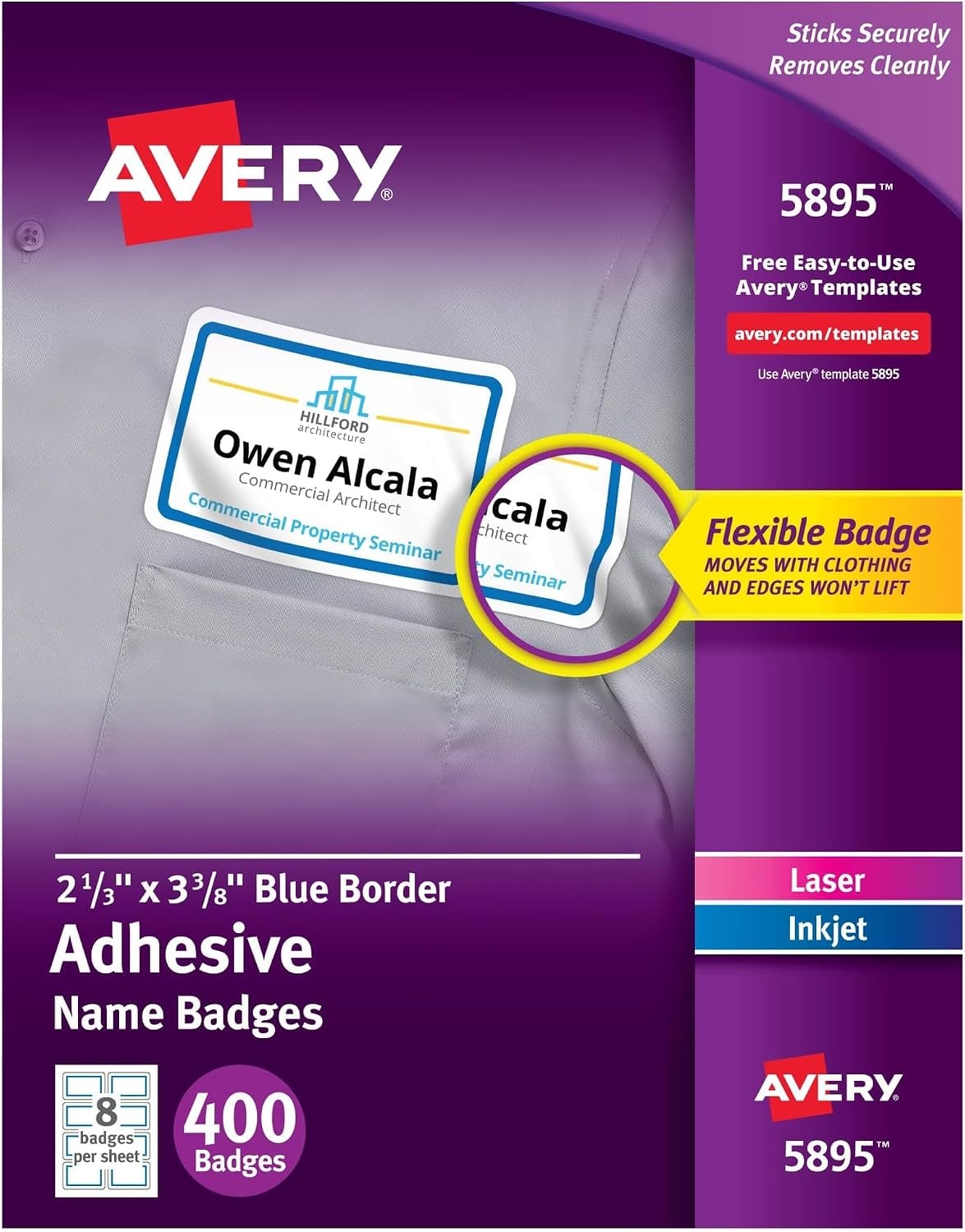 image:imageAvery Flexible Printable Name Tags 213 x 338 White with Blue Border 400 Removable Name Badges 05895Blue Border