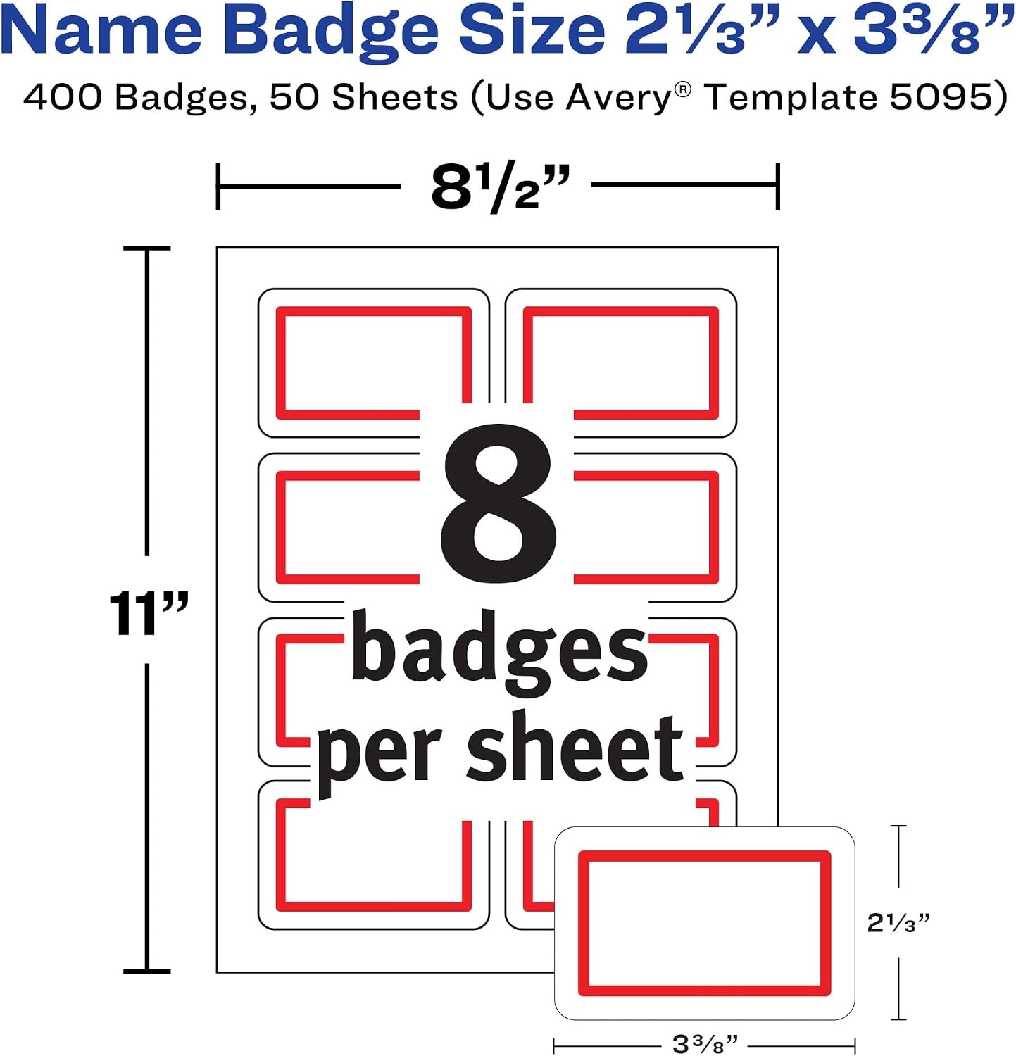image:imageAvery Flexible Printable Name Tags 213 x 338 White with Blue Border 400 Removable Name Badges 05895Red Border