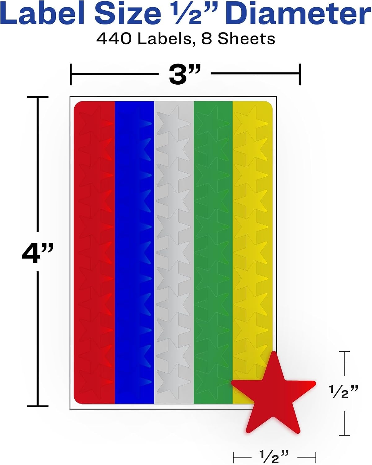 image:imageAvery Foil Star Labels 12 Assorted Colors NonPrintable 440 Star Stickers Total 6007One Size Pack of 3