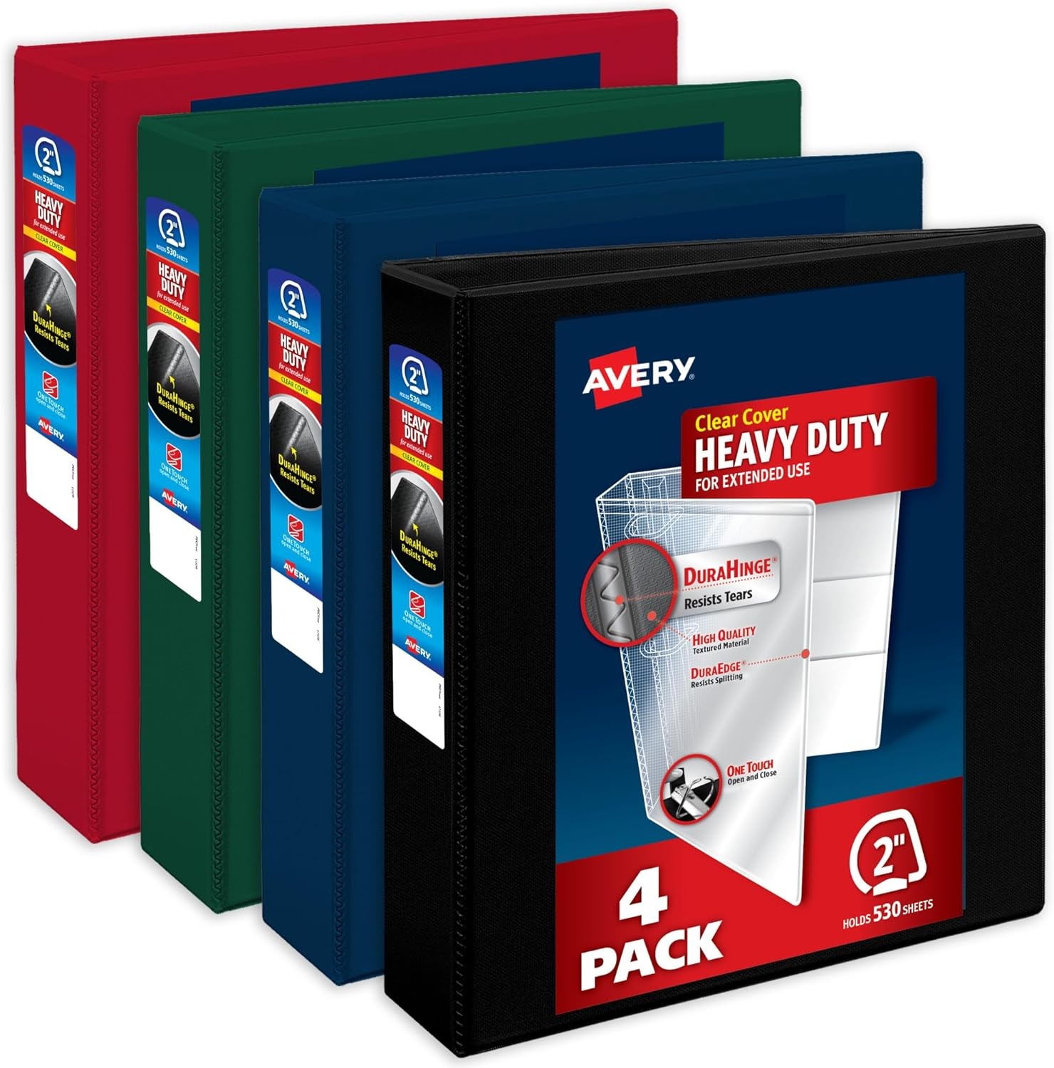 image:imageAvery HeavyDuty View 3 Ring Binders 15 Inch One Touch Slant Rings 375Sheet Capacity Assorted Pastel Colors 4Pack 79634  for School Office Teachers Classrooms amp Home OrganizationAssorted Darks