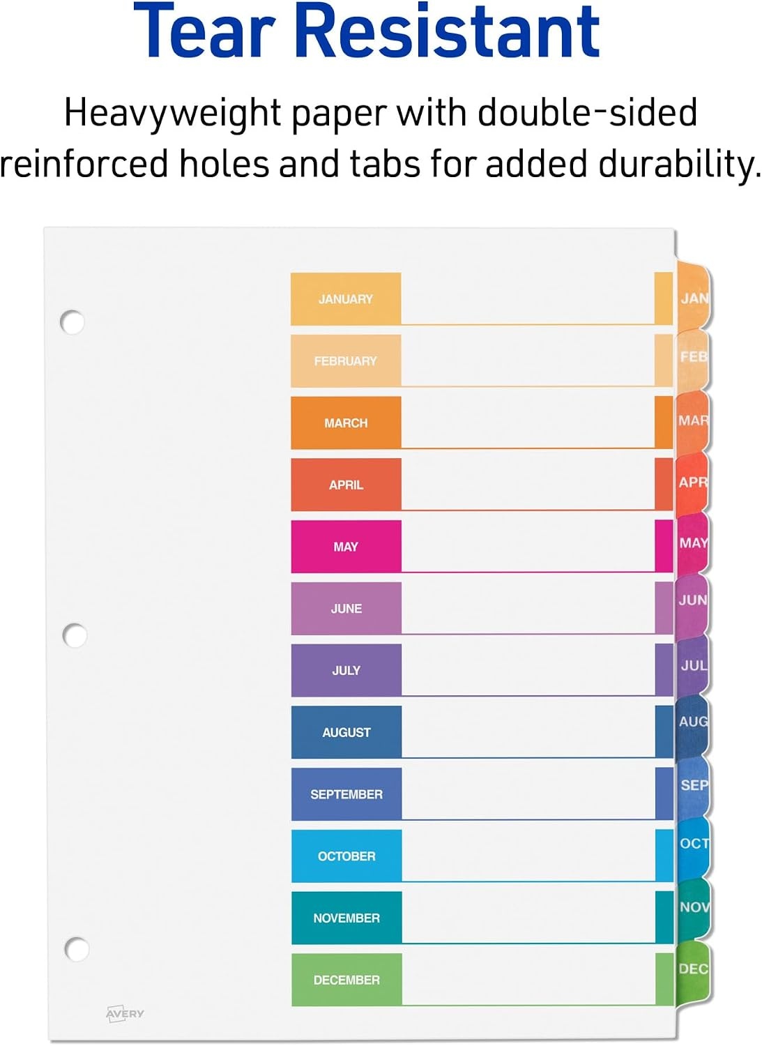 image:imageAvery JanDec Dividers for 3 Ring Binders 12 Tabs per Set Customizable Table of Contents Multicolor Tabs Great for Organizing Reports Projects and More 24 Sets of 111271 Ct Pack of 6