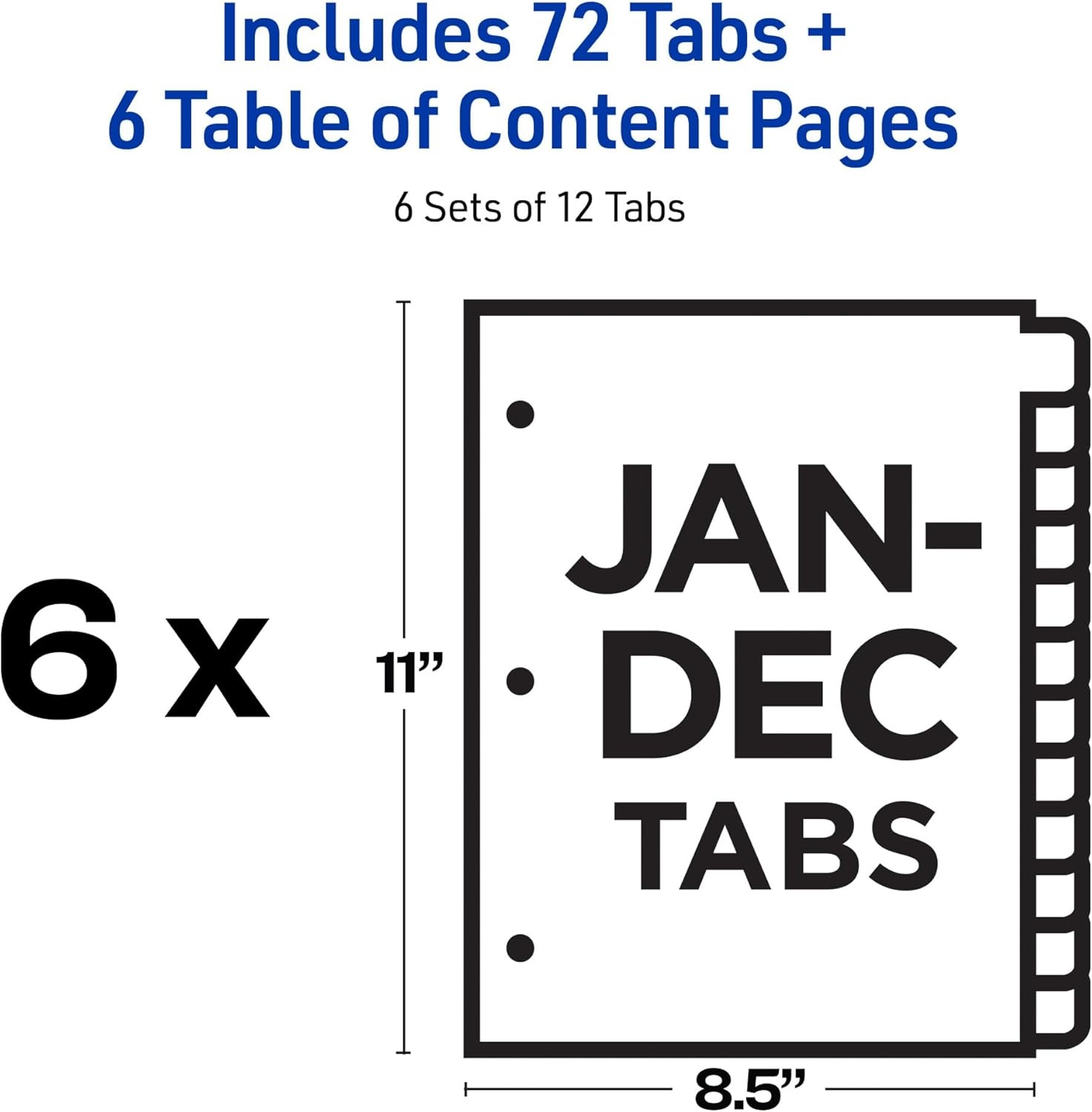 image:imageAvery JanDec Dividers for 3 Ring Binders 12 Tabs per Set Customizable Table of Contents Multicolor Tabs Great for Organizing Reports Projects and More 24 Sets of 111271 Ct Pack of 1