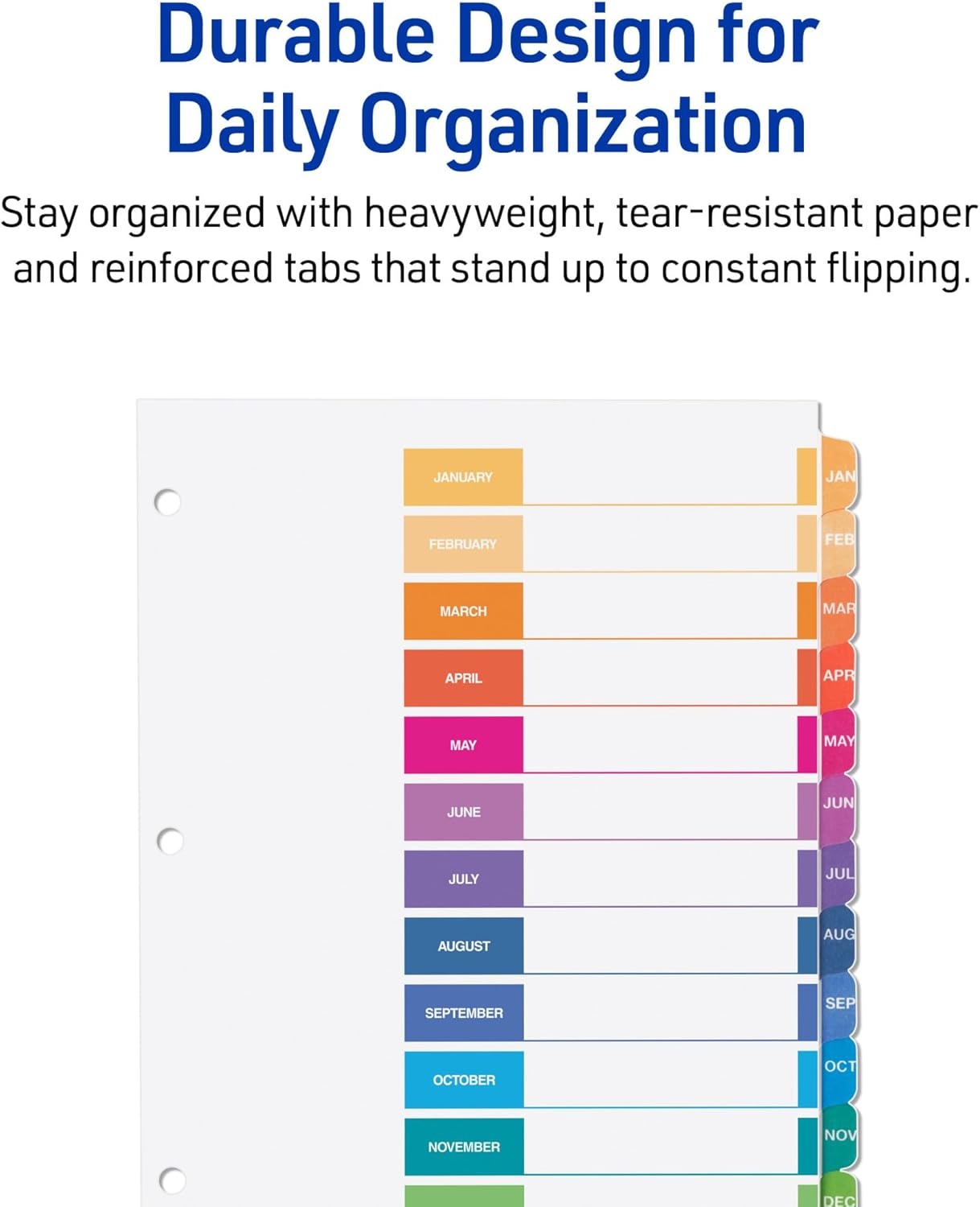 image:imageAvery JanDec Dividers for 3 Ring Binders 12 Tabs per Set Customizable Table of Contents Multicolor Tabs Great for Organizing Reports Projects and More 24 Sets of 111270