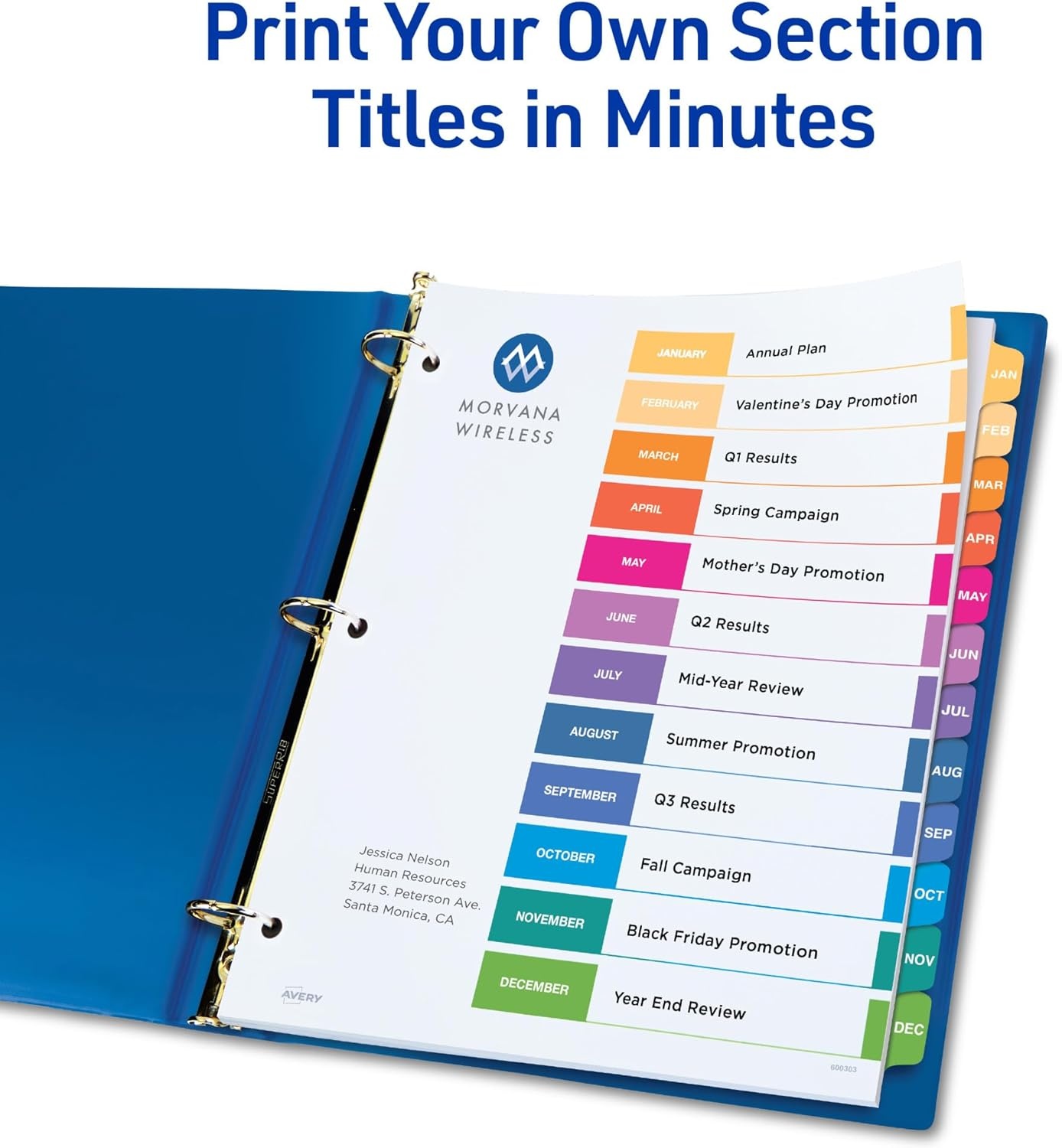 image:imageAvery JanDec Dividers for 3 Ring Binders 12 Tabs per Set Customizable Table of Contents Multicolor Tabs Great for Organizing Reports Projects and More 24 Sets of 111271 Ct Pack of 6