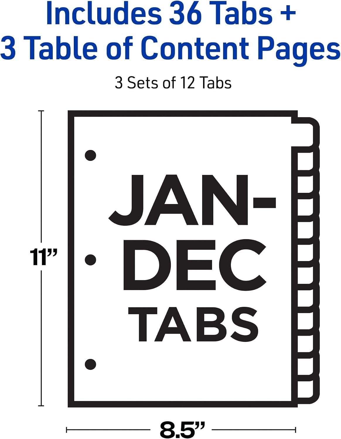 image:imageAvery JanDec Dividers for 3 Ring Binders 12 Tabs per Set Customizable Table of Contents Multicolor Tabs Great for Organizing Reports Projects and More 24 Sets of 111271Pack 3Sets