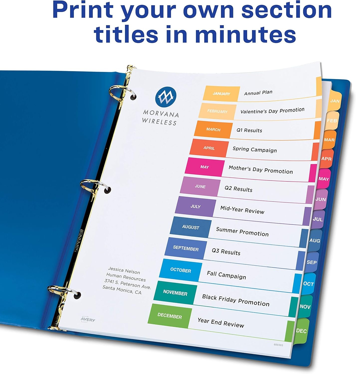 image:imageAvery JanDec Dividers for 3 Ring Binders 12 Tabs per Set Customizable Table of Contents Multicolor Tabs Great for Organizing Reports Projects and More 24 Sets of 111271pack
