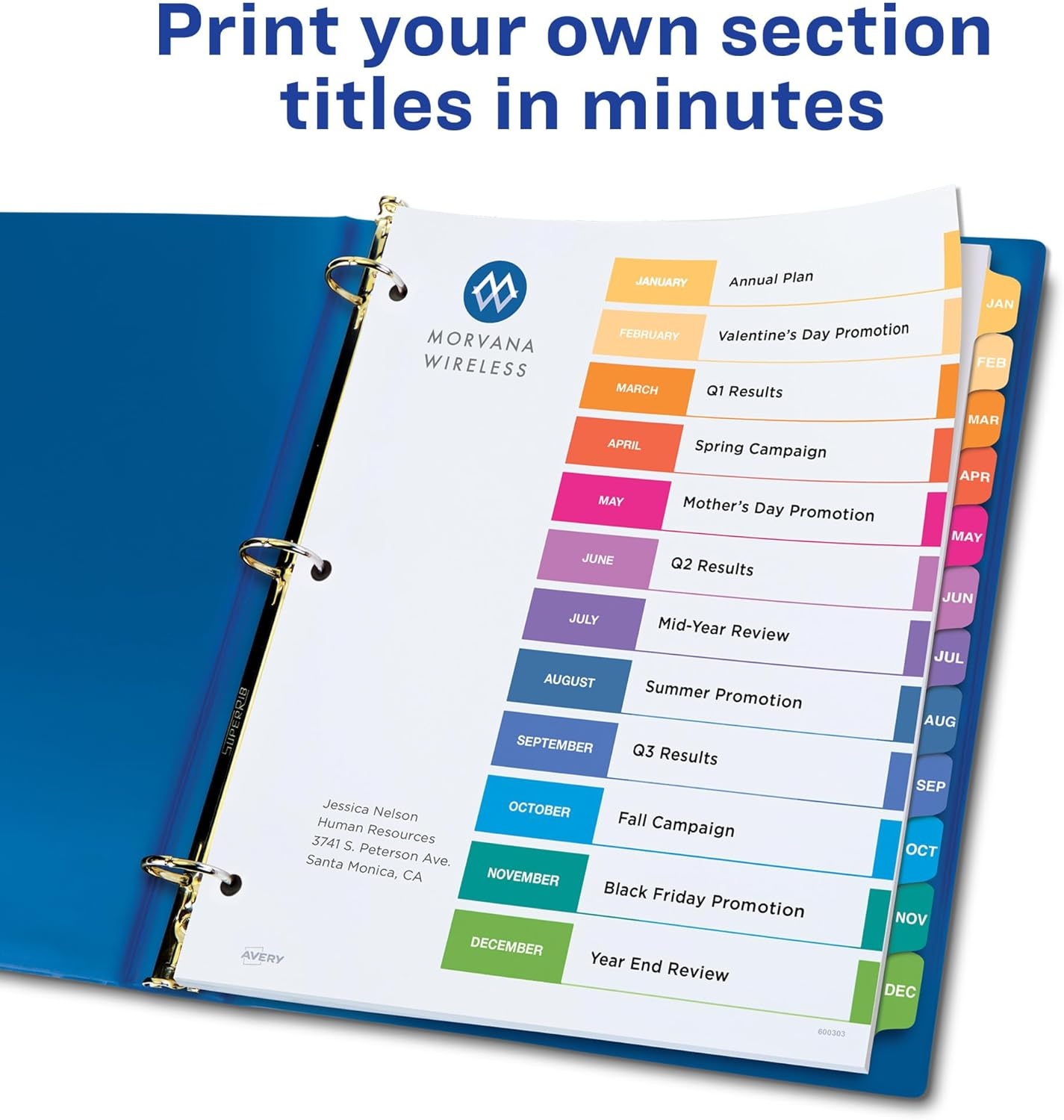 image:imageAvery JanDec Dividers for 3 Ring Binders 12 Tabs per Set Customizable Table of Contents Multicolor Tabs Great for Organizing Reports Projects and More 24 Sets of 111270