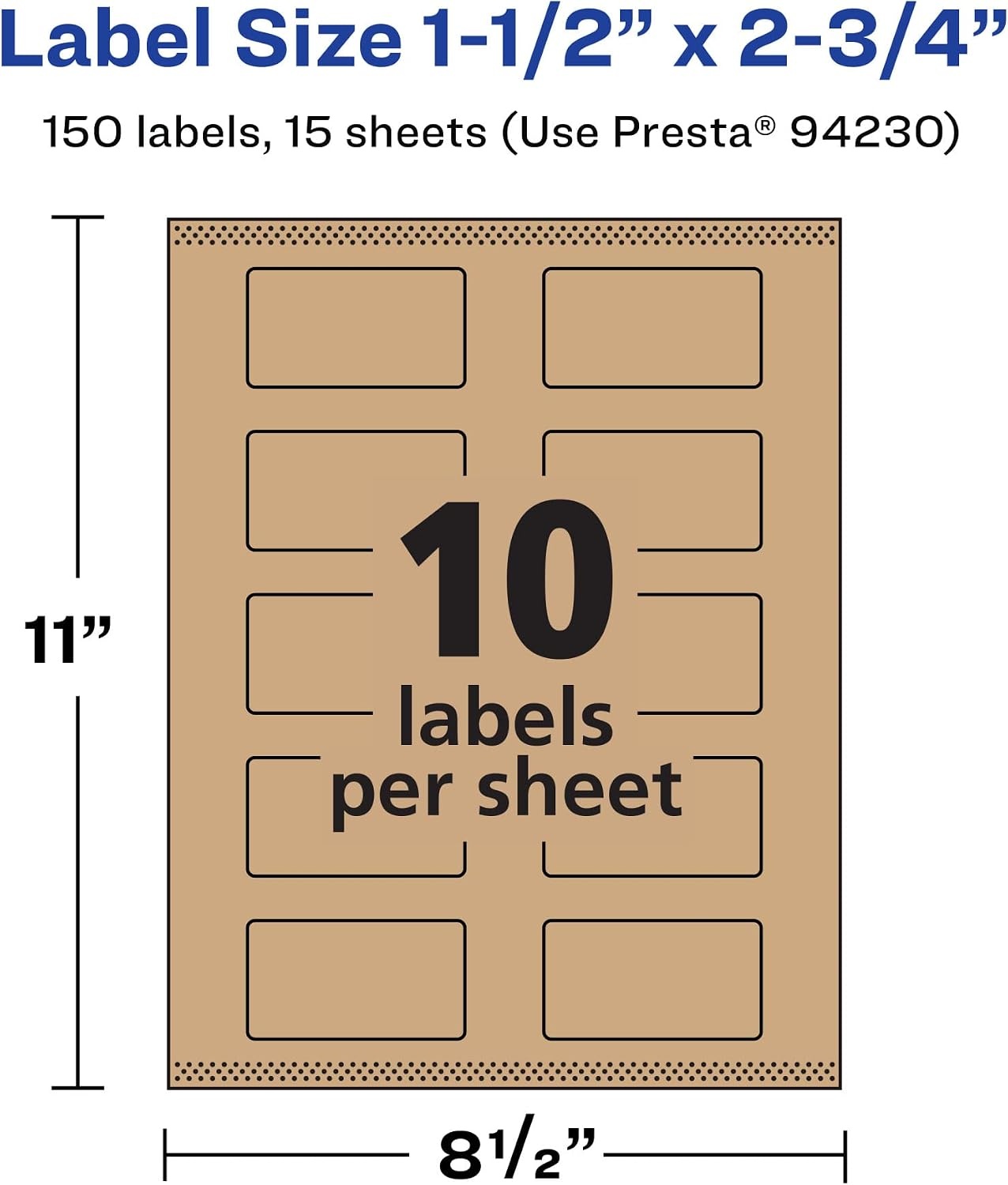 image:imageAvery Kraft Brown Rectangle Labels Sure Feed Technology 15 x 275 150 Kraft Brown Labels PrinttoTheEdge LaserInkjet Printable150 labels
