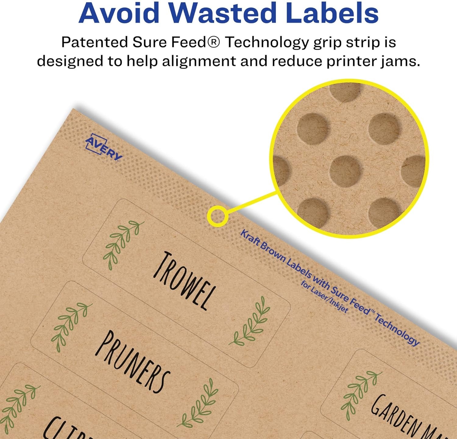 image:imageAvery Kraft Brown Rectangle Labels Sure Feed Technology 15 x 275 150 Kraft Brown Labels PrinttoTheEdge LaserInkjet Printable150 labels