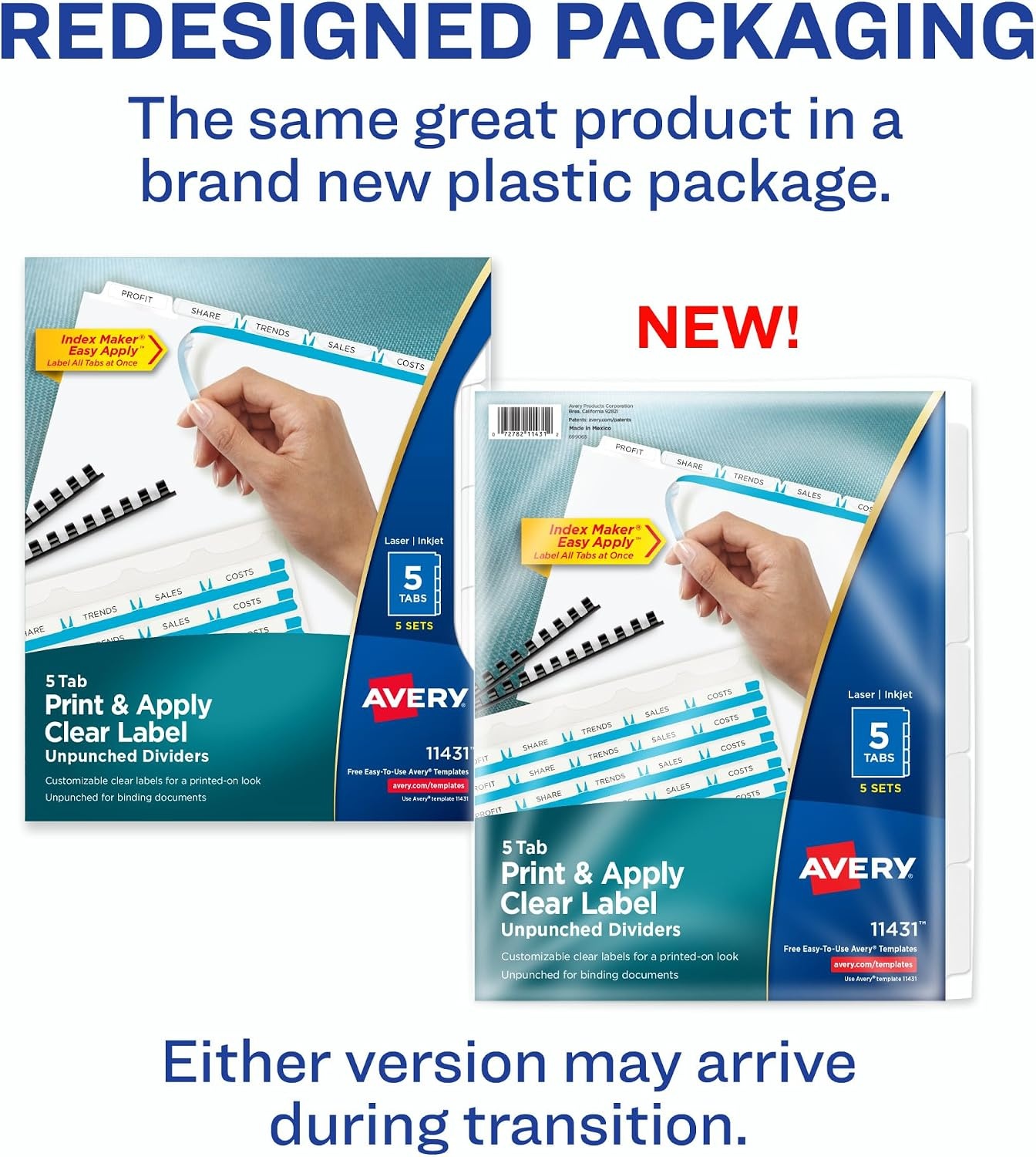 image:imageAvery Print amp Apply Clear Label Unpunched Dividers Index Maker Easy Apply Printable Label Strip 5 White Tabs 25 Sets Case Pack of 6 11433Music