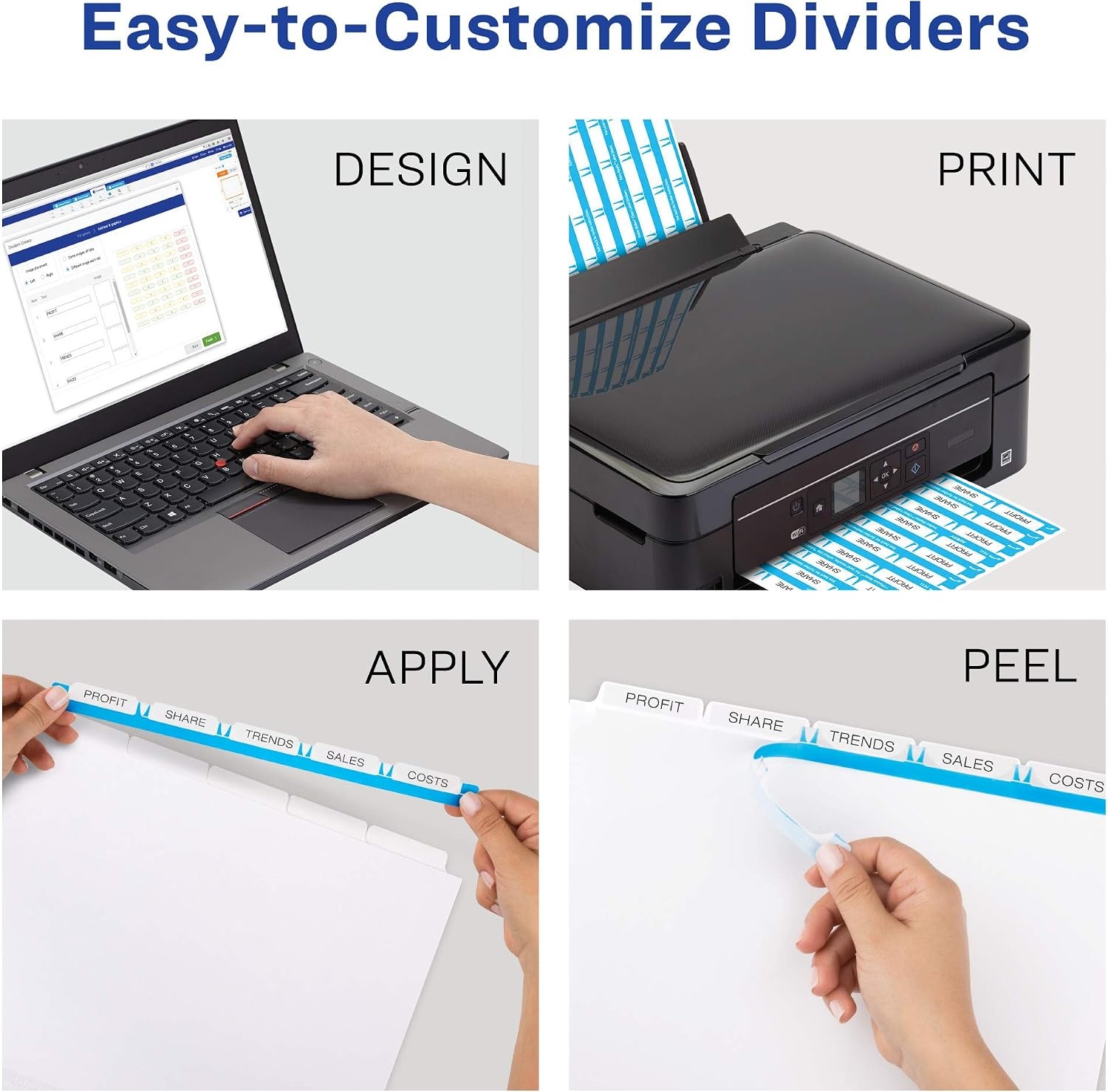 image:imageAvery Print amp Apply Clear Label Unpunched Dividers Index Maker Easy Apply Printable Label Strip 5 White Tabs 25 Sets Case Pack of 6 11433Music