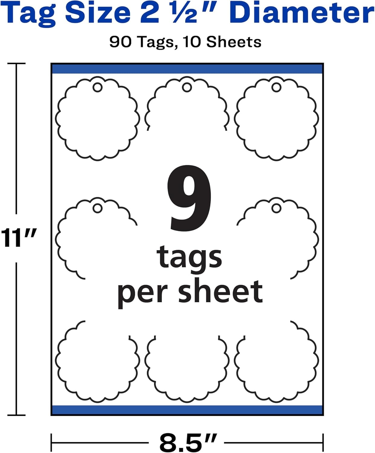 image:imageAvery Printable Blank Scallop Round Gift Tags with Sure Feed 25 Diameter Textured White 90 Customizable Tags 8051190 Tags Pack of 5