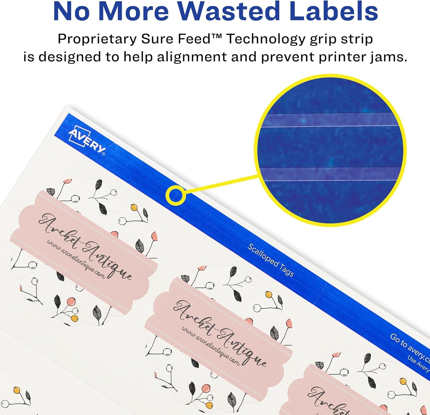 image:imageAvery Printable Blank Scallop Round Gift Tags with Sure Feed 25 Diameter Textured White 90 Customizable Tags 8051190 Tags Pack of 5