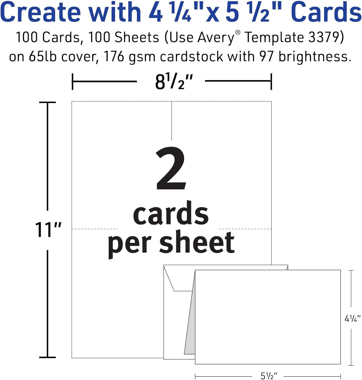 image:imageAvery Printable Note Cards Envelopes Included 425 x 55 Textured White Laser amp Inkjet Compatible 50 Blank Cards per Pack Great for Product Branding Marketing and More 2 Packs of 58130