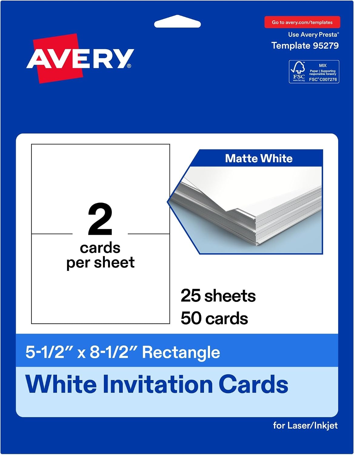 image:imageAvery Printable Rectangle Cards 55 x 85 Matte White Cardstock LaserInkjet Cards 100 TotalMate White