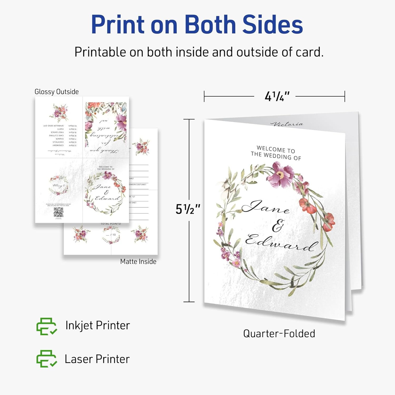 image:imageAvery Printable Rectangle Quarter Fold Greeting Cards 425 x 55 Glossy White Cardstock LaserInkjet 25 Total Great for Thank You Cards Event Invitations and More50 cards