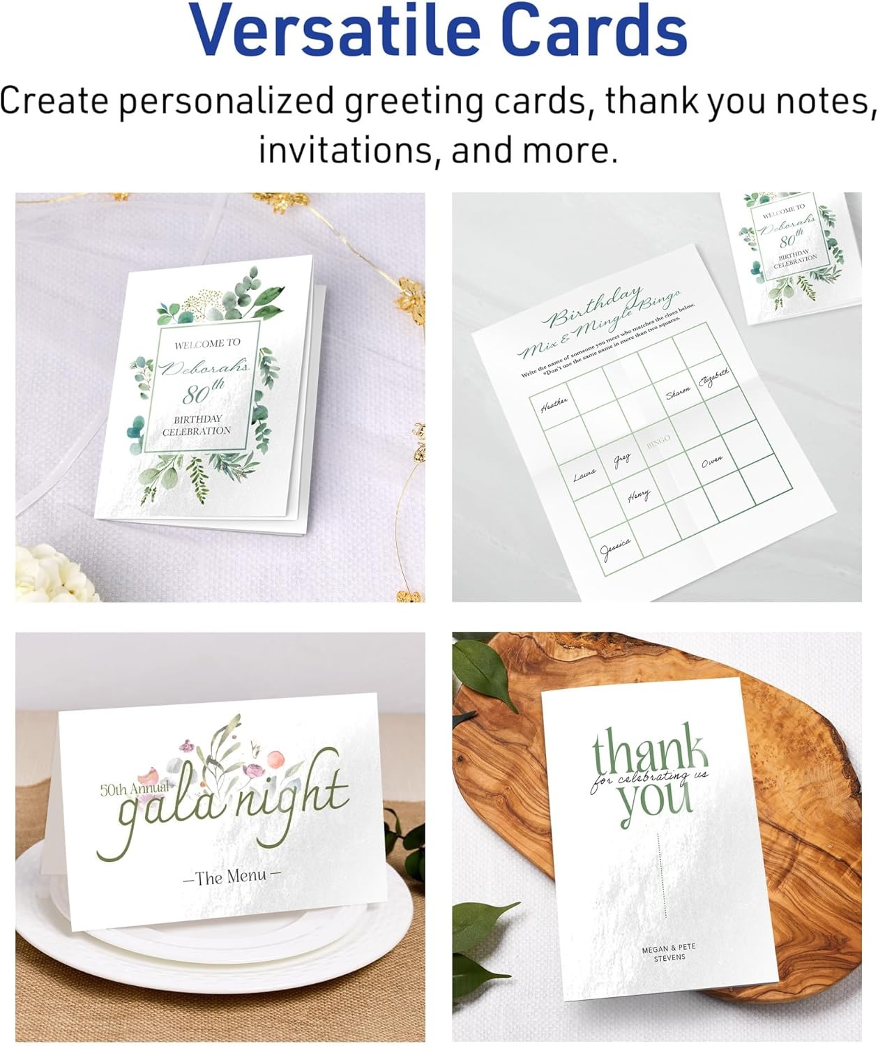 image:imageAvery Printable Rectangle Quarter Fold Greeting Cards 425 x 55 Glossy White Cardstock LaserInkjet 25 Total Great for Thank You Cards Event Invitations and More25 cards