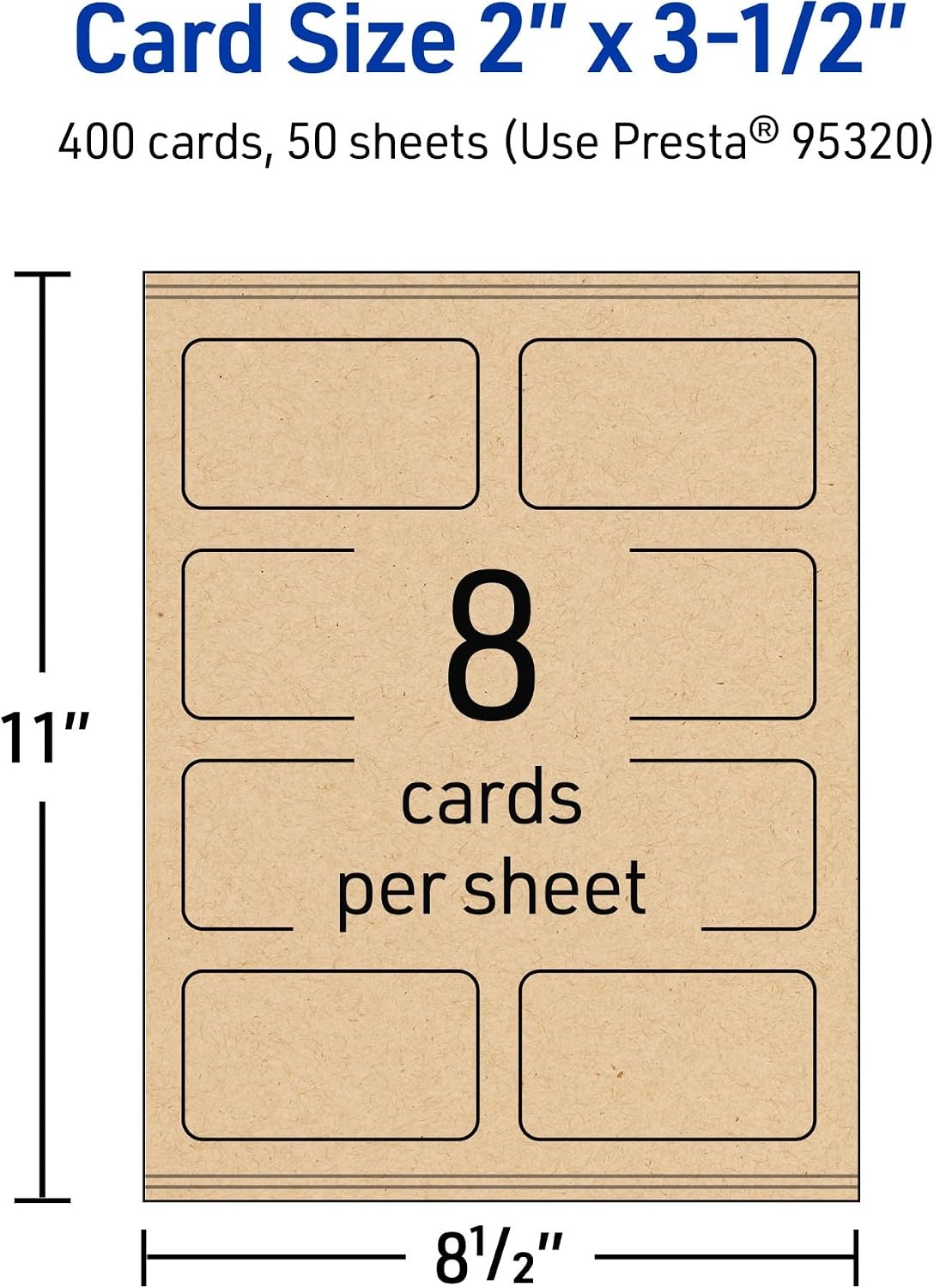 image:imageAvery Printable Rectangle Rounded Corner Business Cards Sure Feed Technology 2 x 312 Kraft Brown Cardstock PrintToTheEdge LaserInkjet Printable 80 Total400 cards