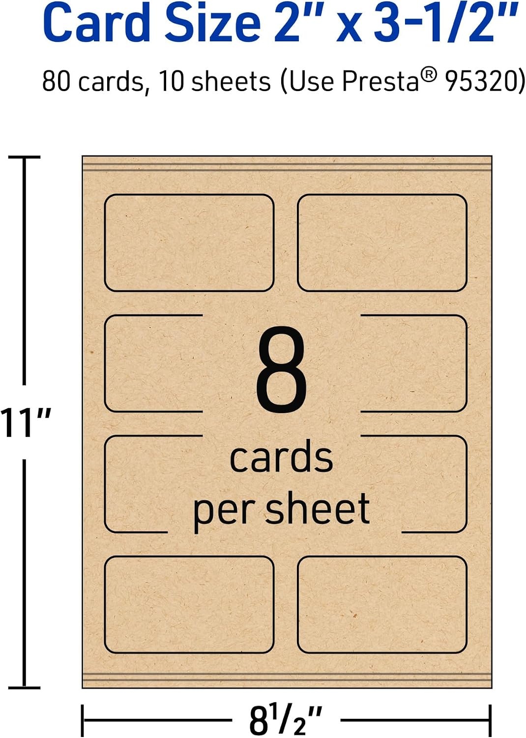 image:imageAvery Printable Rectangle Rounded Corner Business Cards Sure Feed Technology 2 x 312 Kraft Brown Cardstock PrintToTheEdge LaserInkjet Printable 80 Total80 cards