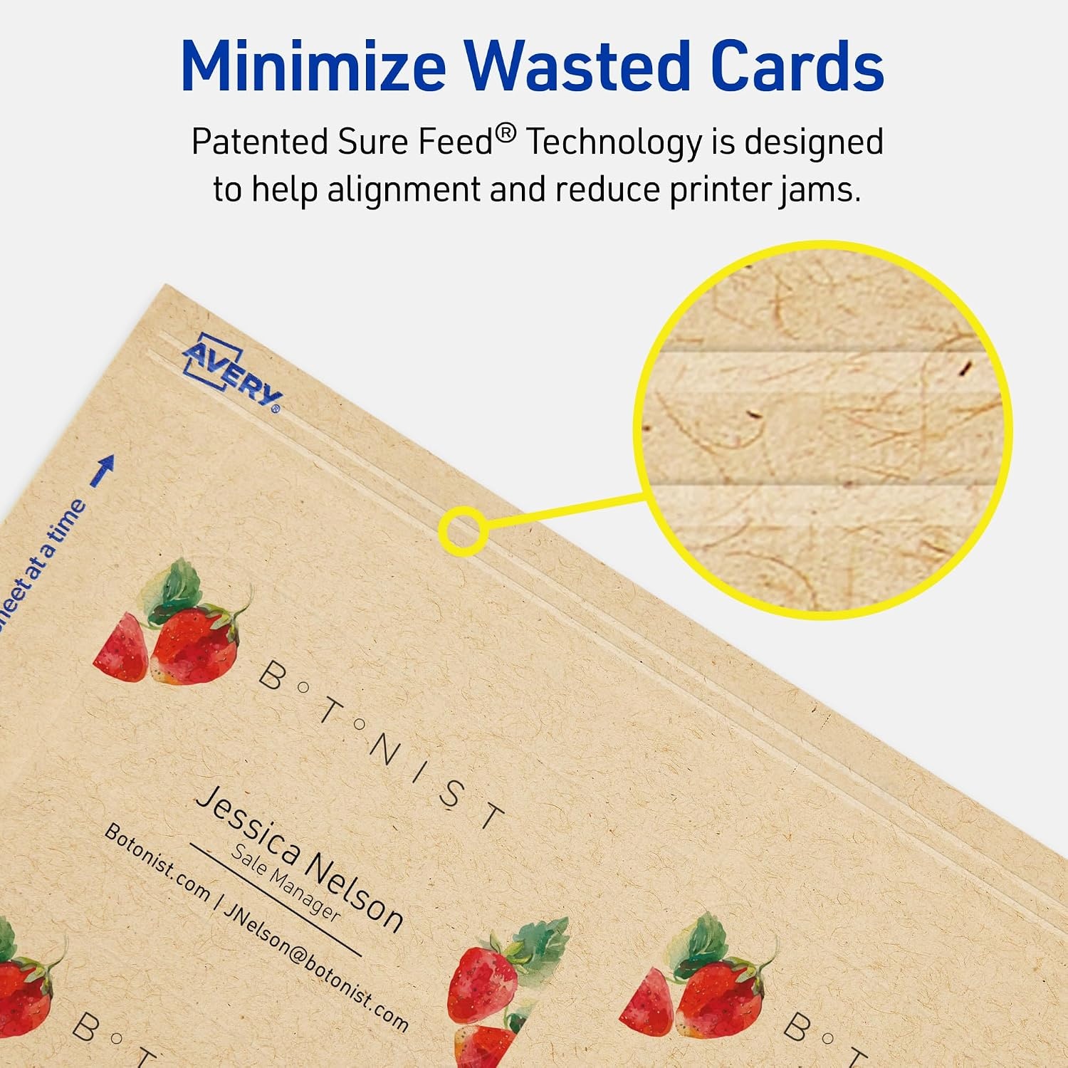 image:imageAvery Printable Rectangle Rounded Corner Business Cards Sure Feed Technology 2 x 312 Kraft Brown Cardstock PrintToTheEdge LaserInkjet Printable 80 Total200 cards