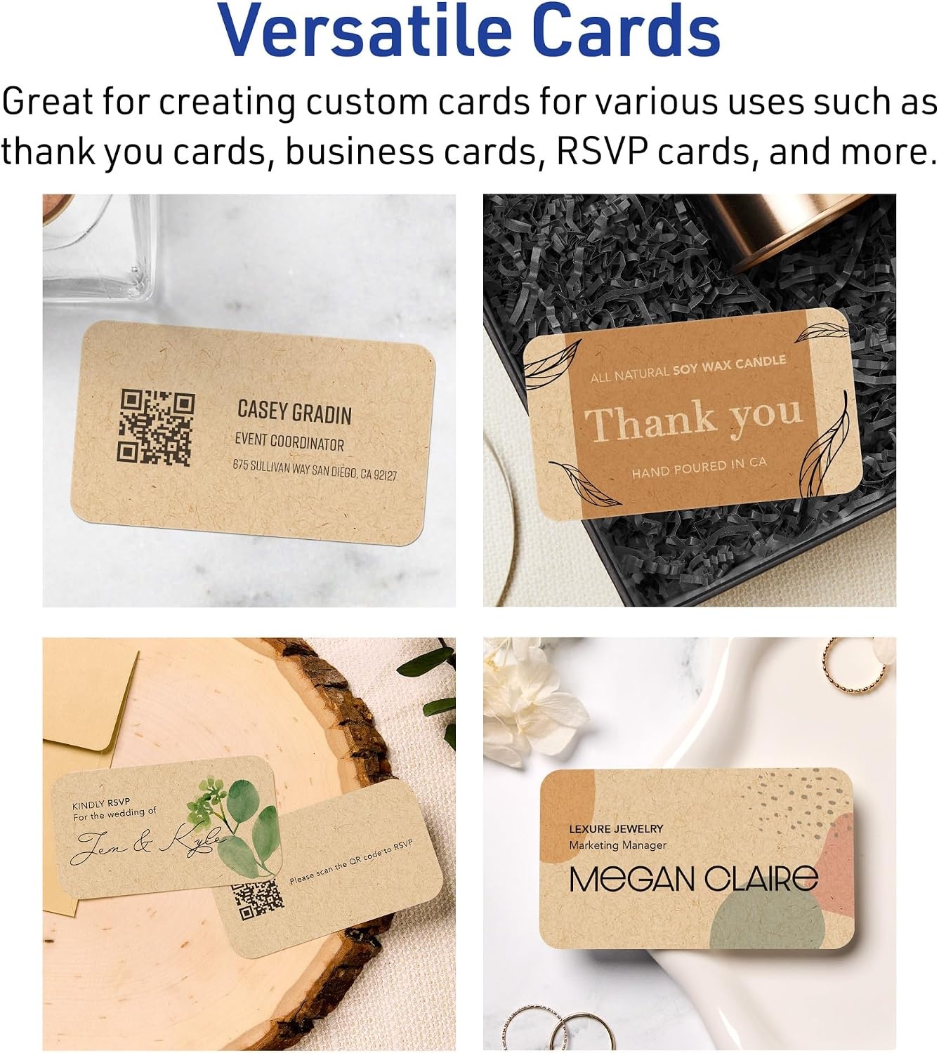 image:imageAvery Printable Rectangle Rounded Corner Business Cards Sure Feed Technology 2 x 312 Kraft Brown Cardstock PrintToTheEdge LaserInkjet Printable 80 Total400 cards