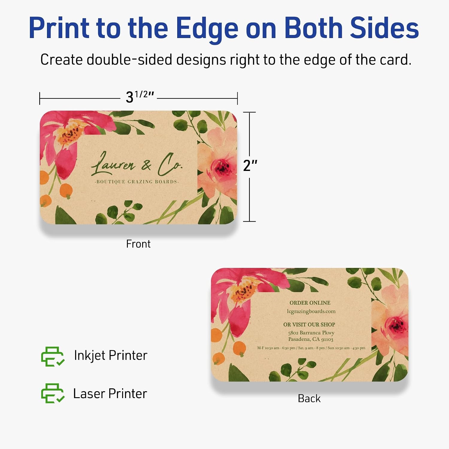 image:imageAvery Printable Rectangle Rounded Corner Business Cards Sure Feed Technology 2 x 312 Kraft Brown Cardstock PrintToTheEdge LaserInkjet Printable 80 Total400 cards