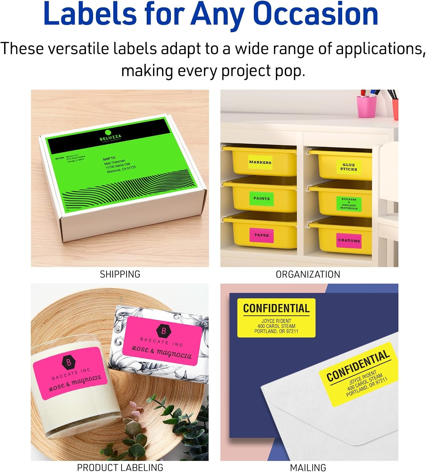image:imageAvery Printable Shipping Labels 812 x 11 Assorted Neon Colors Magenta Green and Yellow Laser amp Inkjet Compatible 15 Blank Labels Total 5975Assorted