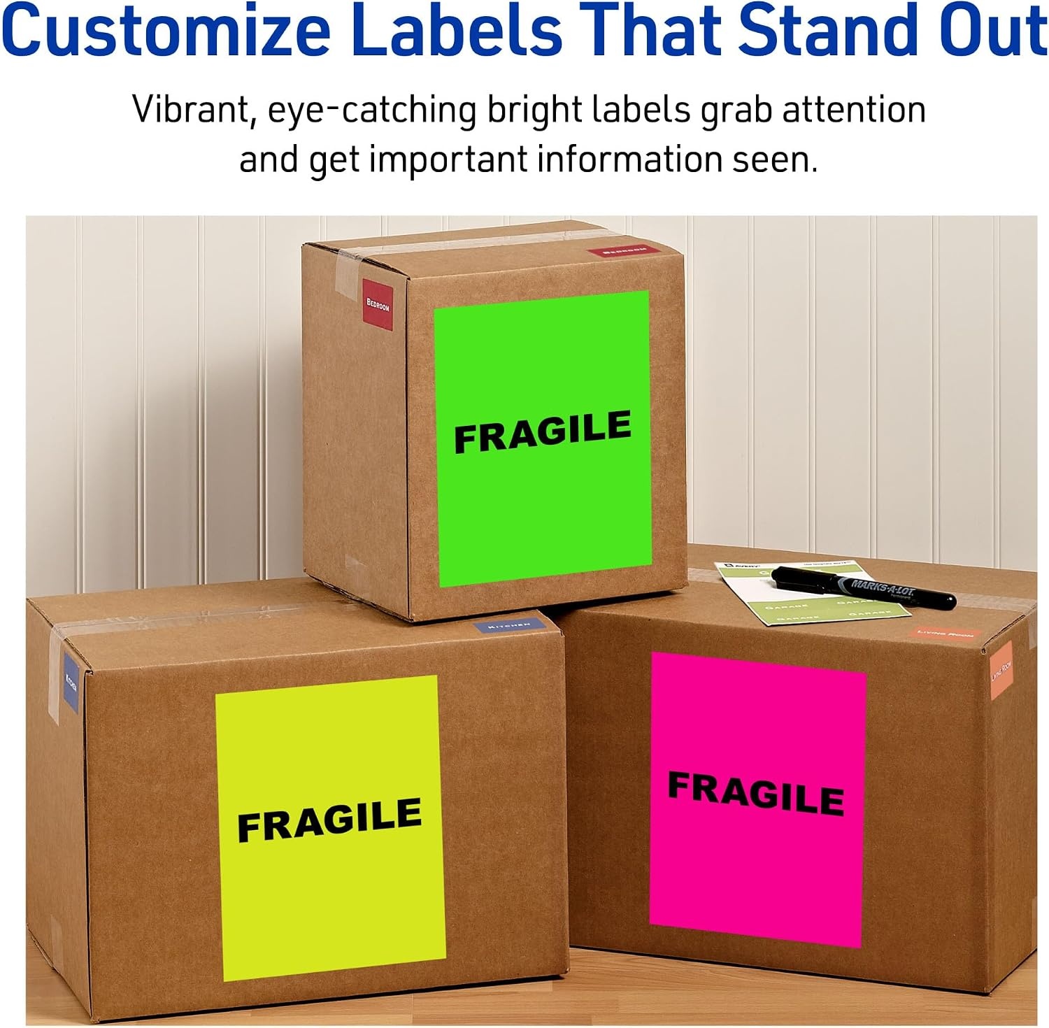 image:imageAvery Printable Shipping Labels 812 x 11 Assorted Neon Colors Magenta Green and Yellow Laser amp Inkjet Compatible 15 Blank Labels Total 5975Assorted