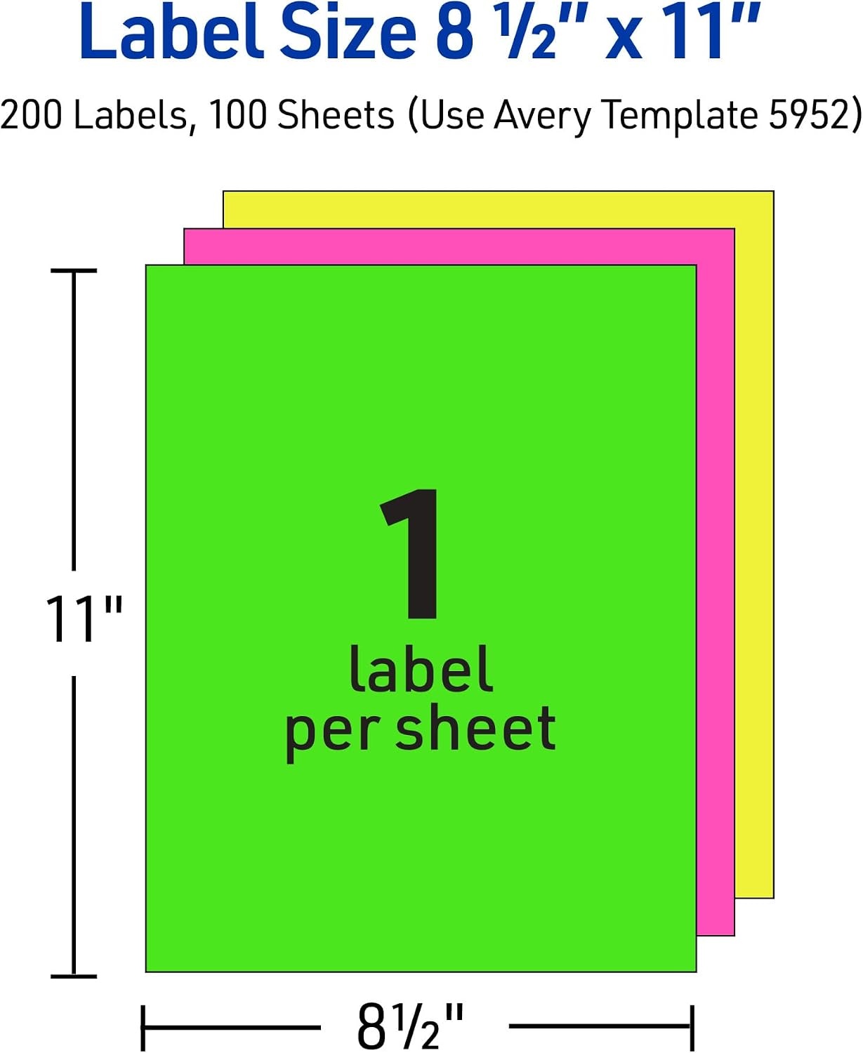 image:imageAvery Printable Shipping Labels 812 x 11 Assorted Neon Colors Magenta Green and Yellow Laser amp Inkjet Compatible 15 Blank Labels Total 5975Assorted