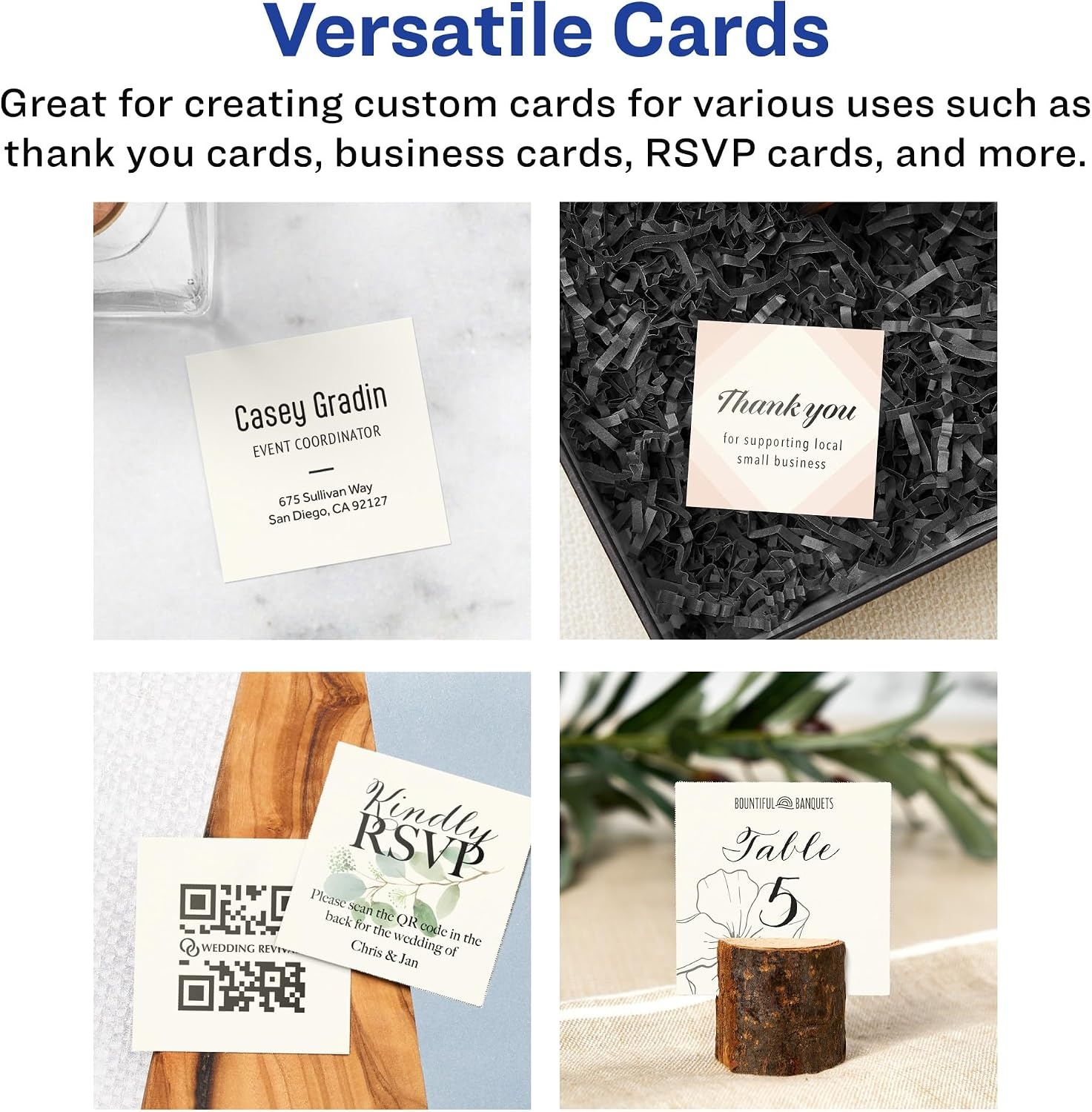 image:imageAvery Printable Square Cards Sure Feed Technology 2 x 2 Matte White Cardstock PrinttotheEdge LaserInkjet Cards 120 TotalIvory