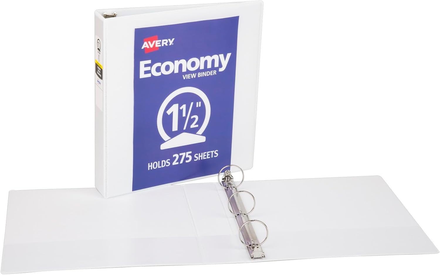 image:imageAvery Standard View 3 Ring Binder 1 Round Rings 175Sheet Capacity 14 Inch Wide Spine 1 White Binder Ideal for Lightweight Organization and Occasional Referencing 0571115