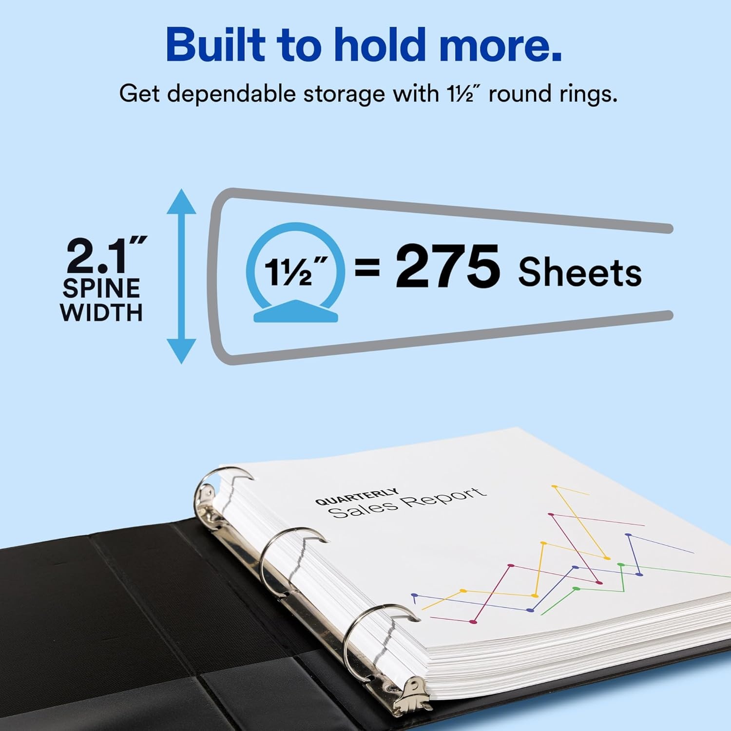 image:imageAvery Standard View 3 Ring Binder 1 Round Rings 175Sheet Capacity 14 Inch Wide Spine 1 White Binder Ideal for Lightweight Organization and Occasional Referencing 0571115