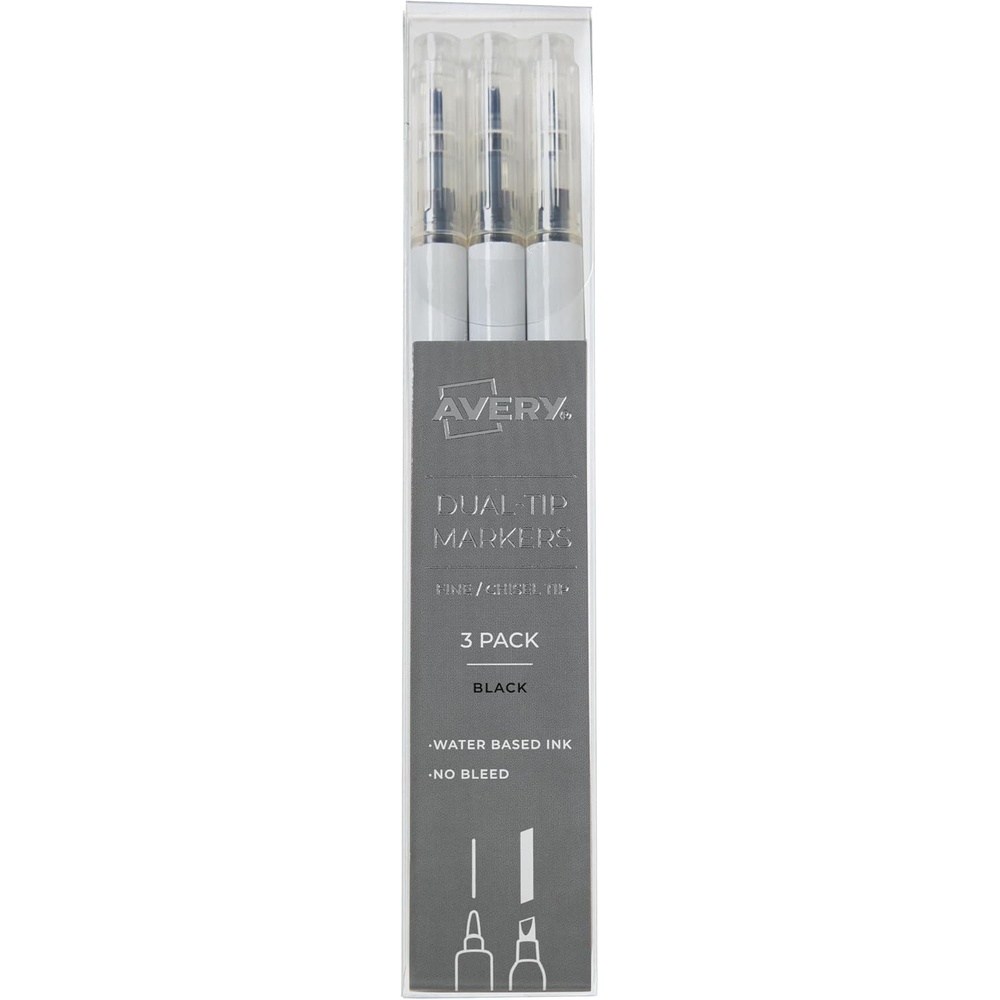 image:imageAVERY Dual Tip Markers  Fine Tip and Chisel Tip QuickDrying WaterBased Black Ideal for Planners and Journals 3PackBlack