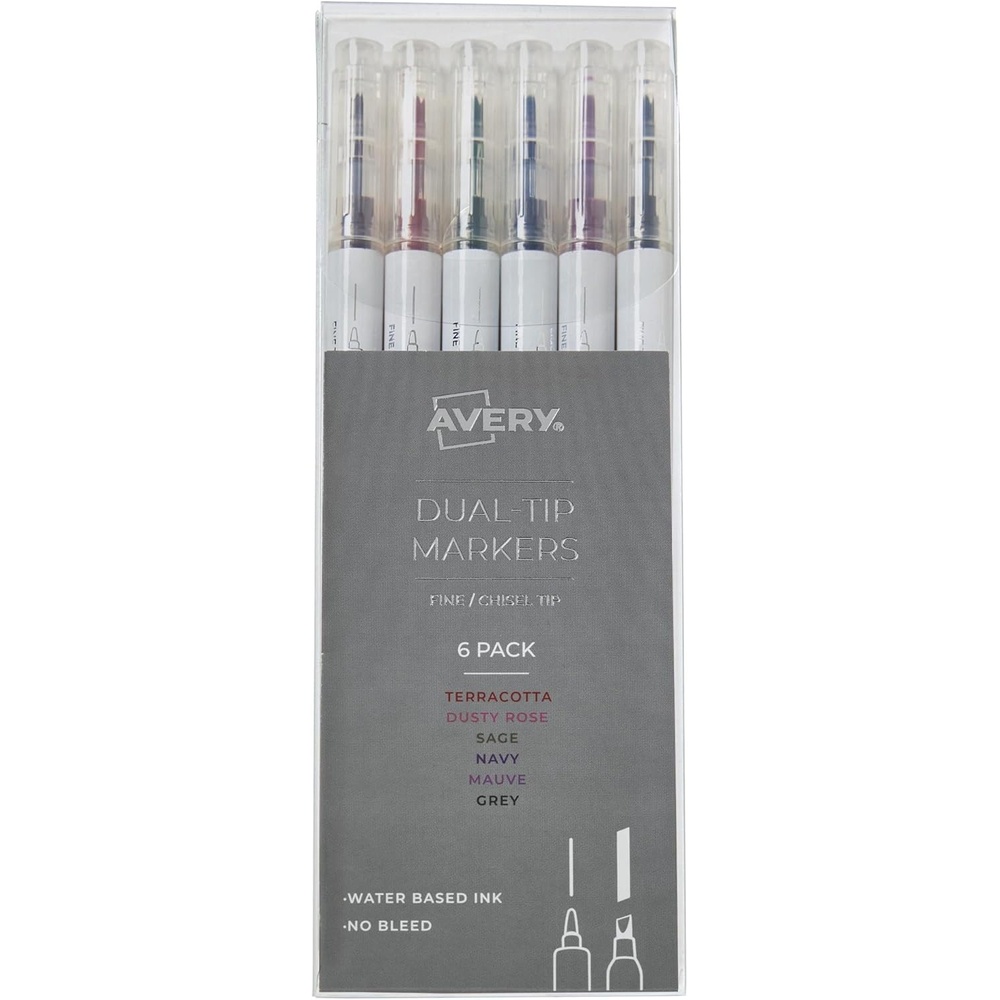 image:imageAVERY Dual Tip Markers  Fine Tip and Chisel Tip QuickDrying WaterBased Black Ideal for Planners and Journals 3PackNeutral