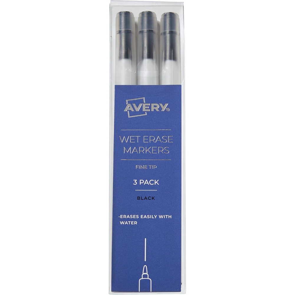 image:imageAVERY Wet Erase Markers Fine Tip SmudgeFree and QuickDrying Black WaterErasable for Planner Dashboards Whiteboards and More 3Pack