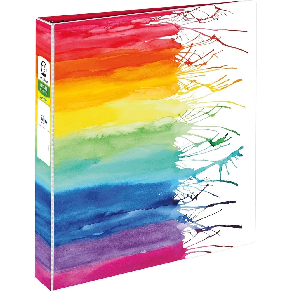 image:imageAvery  Amy Tangerine Designer Collection Binder 15 Inch Round Rings 275Sheet Capacity Watercolor Rainbow 2834715 Pack of 6