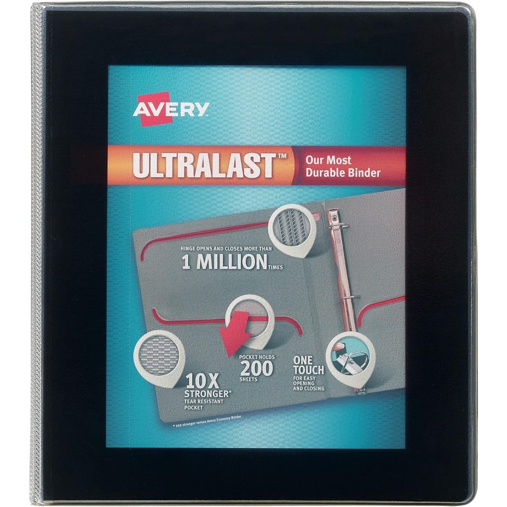 image:imageAvery 15 Ultralast 3 Ring Binder One Touch Slant Ring Holds 85 x 11 Paper 1 White Binder 79714Black