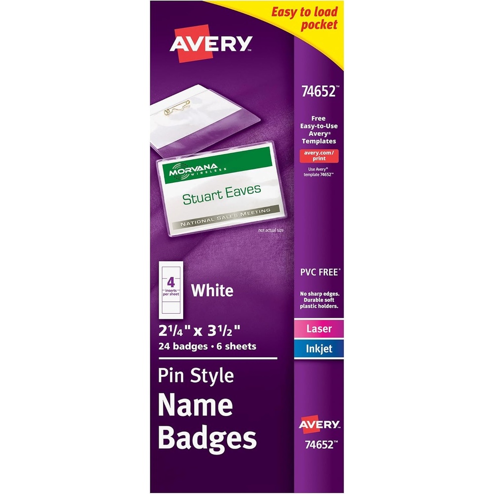 image:imageAvery 379595 ID Badge Holders Clear 24Pack 74652200 badges  inserts