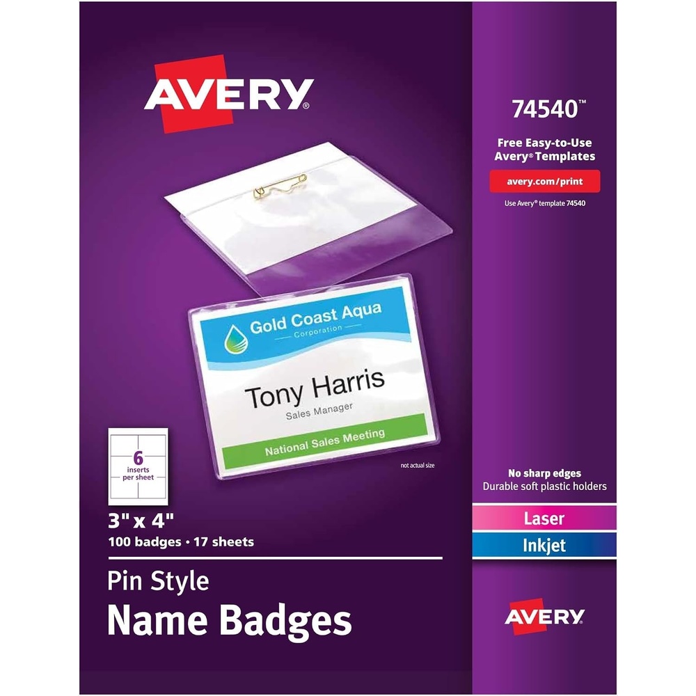 image:imageAvery 379595 ID Badge Holders Clear 24Pack 74652holders  inserts