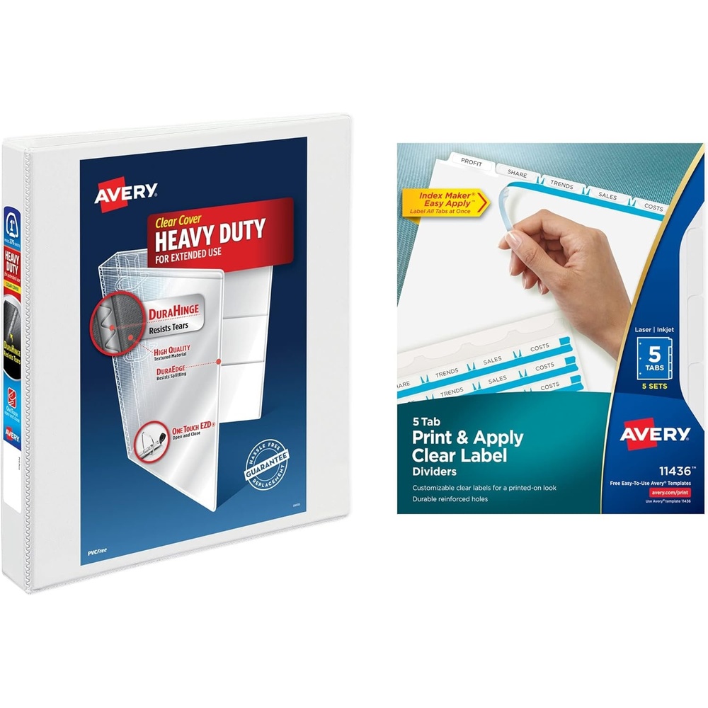 image:imageAvery 5 Tab Dividers for 3 Ring Binder Easy Print amp Apply Clear Label Strip Index Maker Customizable White Tabs 4Pack of 50 Sets 200 Sets Total 11556BinderDivider Set