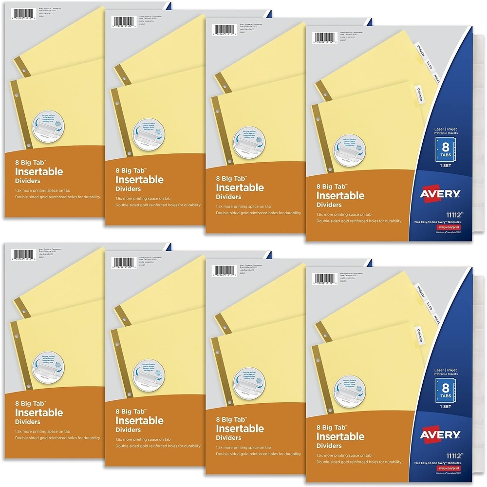 image:imageAvery 8Tab Binder Dividers Insertable Clear Big Tabs 1 Set 111128 Sets